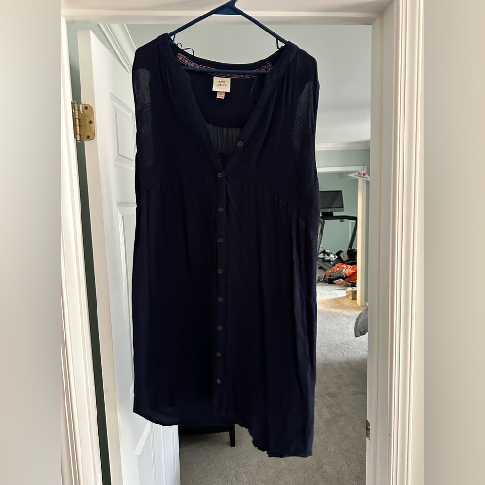 Sleeveless Navy Sheer Beach Cover-Up Dress